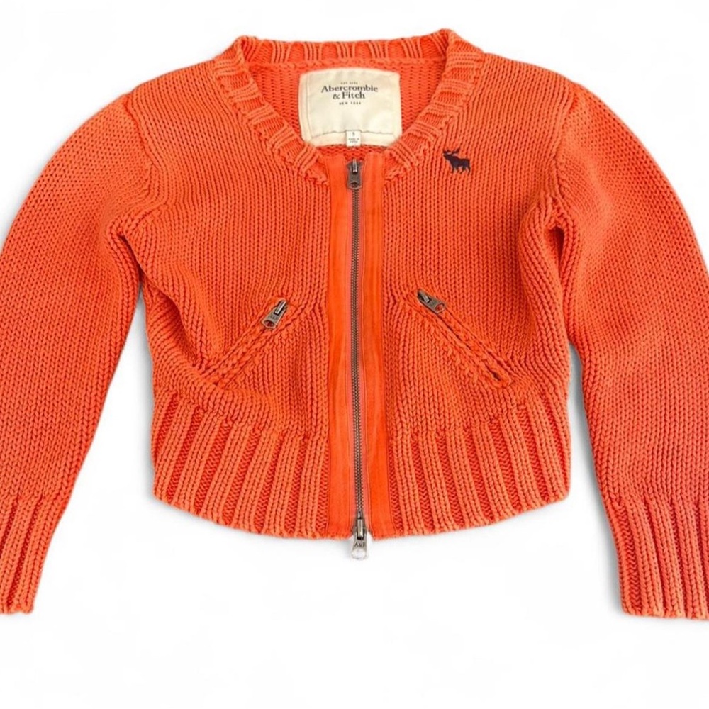 Abercrombie & Fitch Orange Zip-Up Knit Sweater